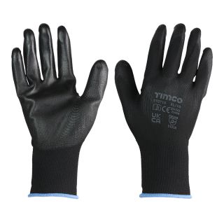 Timco Durable Grip Gloves Black PU Coated PK12 (X-LARGE) 770718