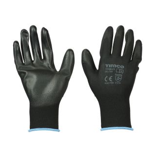 Timco Durable Grip Gloves Black PU Coated (X-LARGE) *CARDED* 770649
