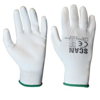 SCAN White PU Coated Gloves - L (Size 9) (PACK OF 12 PRS) SCAGLOPUW12L