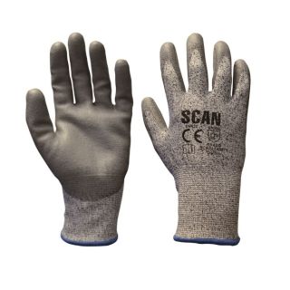SCAN Grey PU Coated Cut 5 Gloves - L (Size 9) SCAGLOCUT5