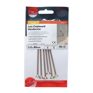 Solo Rail To Post Yellow Screw 5.0 X 80mm ( MINI PACK OF 6 ) 50080CHYP