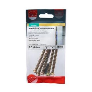 Timco Concrete Screws 7.5 x 80mm MINI PACK (5 per Pack) 00080TCONP