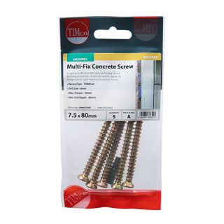 Multi Fix Concrete Screws 7.5 X 70mm MINI PACK (5 Per Pack) 0070TCONP