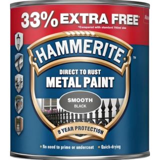 Hammerite Direct to Rust Smooth Finish Black 750ml + 33% HMMSFB750AV